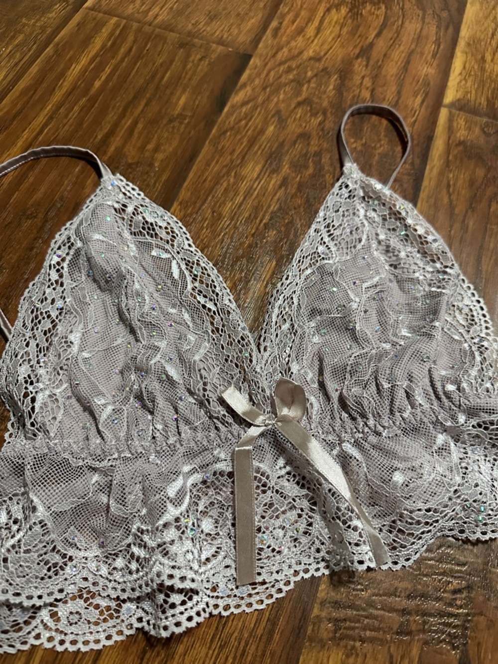 Lace Sparkle Bralette in Light Taupe - dainty
